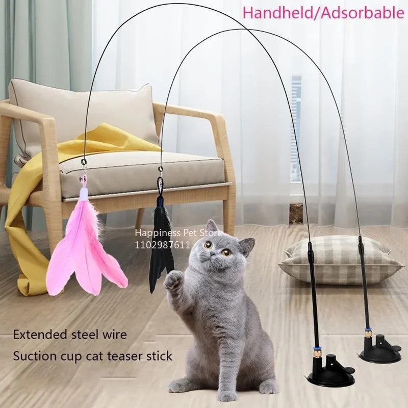 Suction Cup Cat Teaser Toy with Feather & Bell
