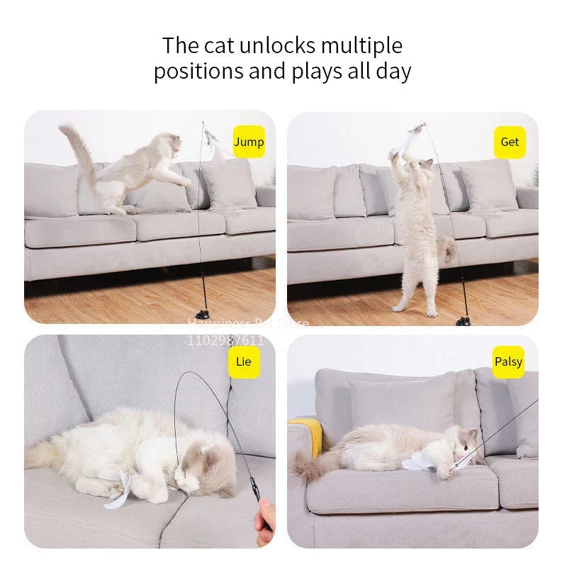 Suction Cup Cat Teaser Toy with Feather & Bell