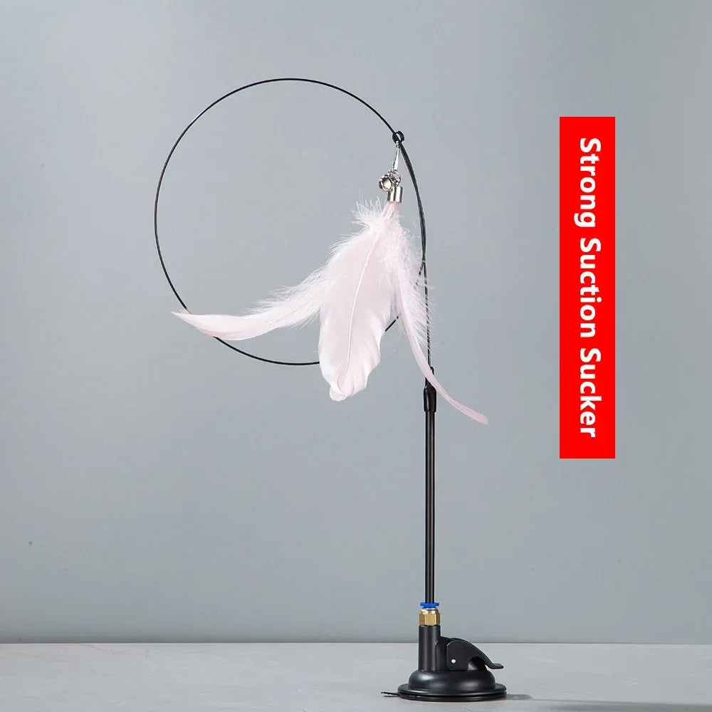 Suction Cup Cat Teaser Toy with Feather & Bell