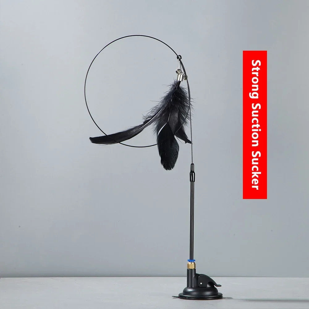 Suction Cup Cat Teaser Toy with Feather & Bell