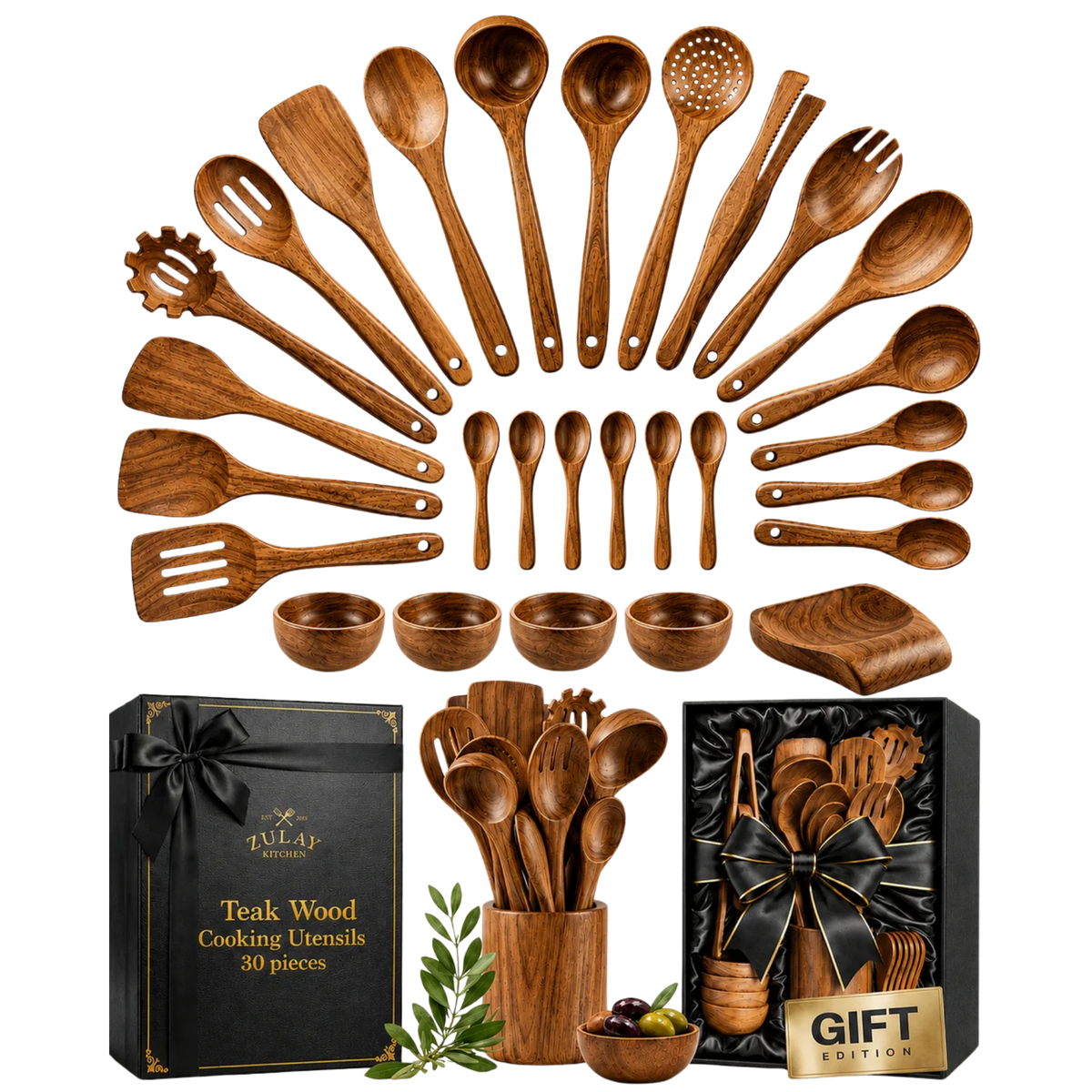 Teak Wood Cooking Utensil Set