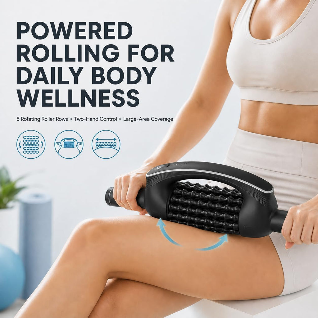 Electric Rolling Body Massager on the thigh