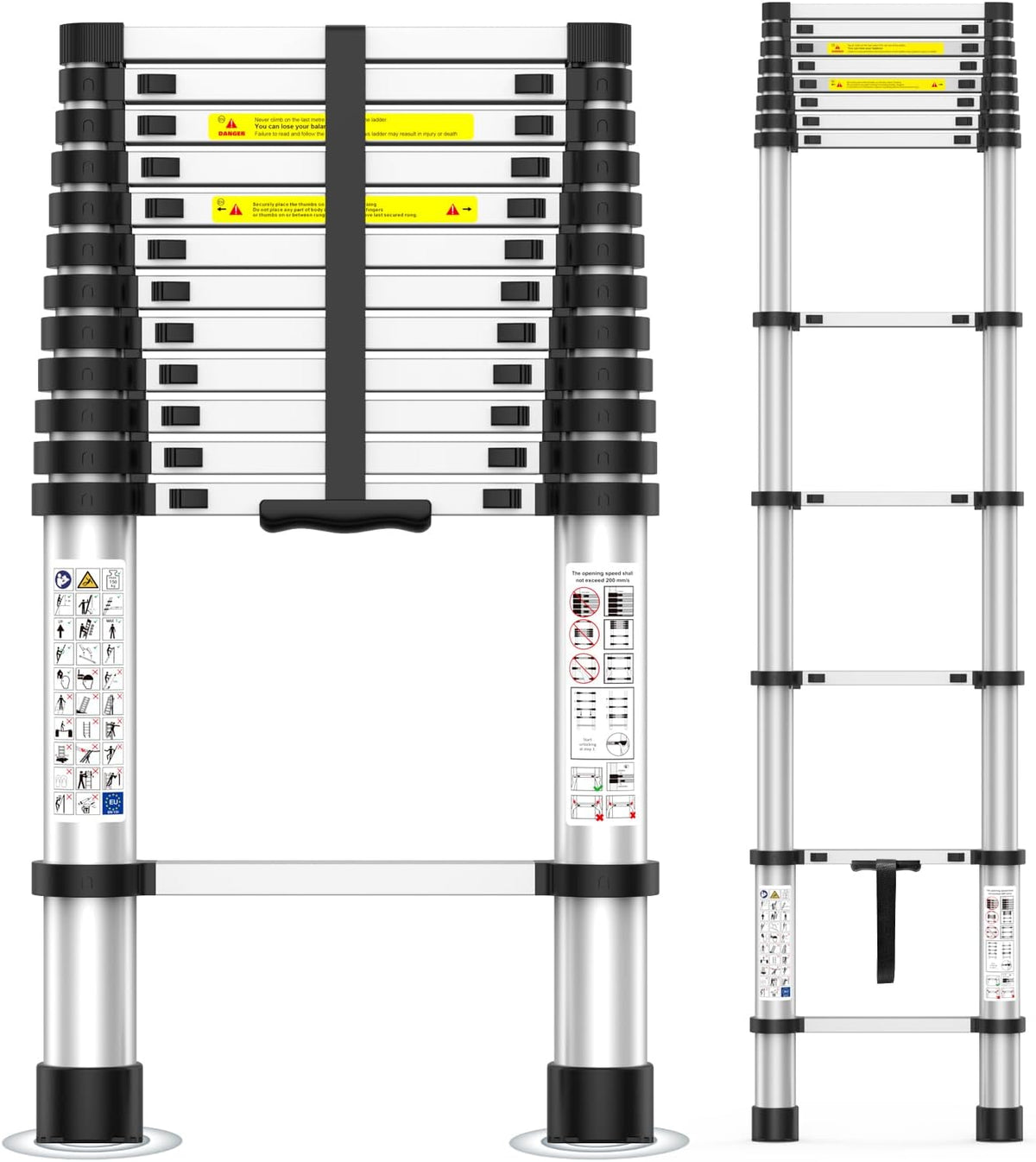 Telescoping Aluminum Ladder – 330 lb Capacity, One-Button Retract