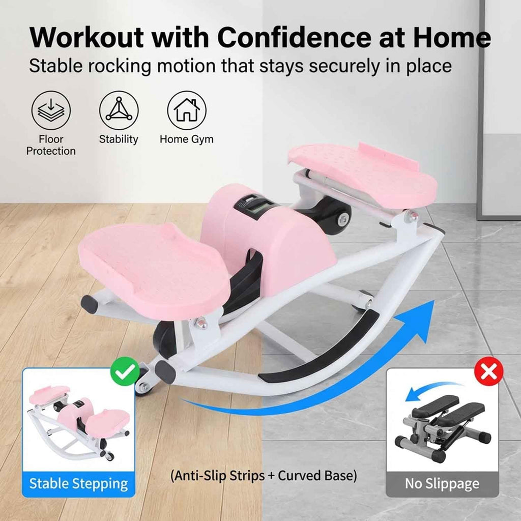 Rocking Mini Stepper with Resistance Cords – Pink