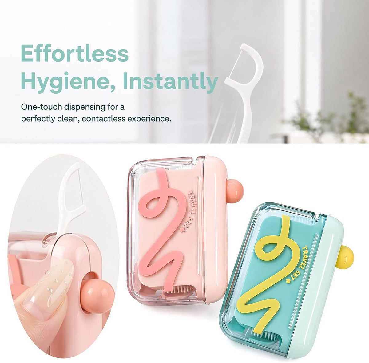 Portable Pop-Up Floss Pick Dispenser Case (2 Pack)