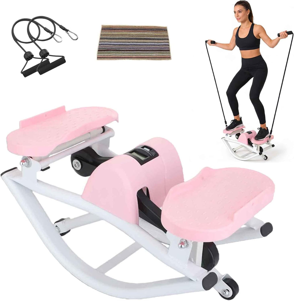 Rocking Mini Stepper with Resistance Cords – Pink