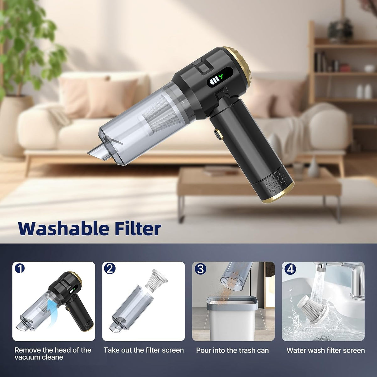 Powerful Cordless Handheld Vacuum & Air Blower – 22,000 Pa Brushless