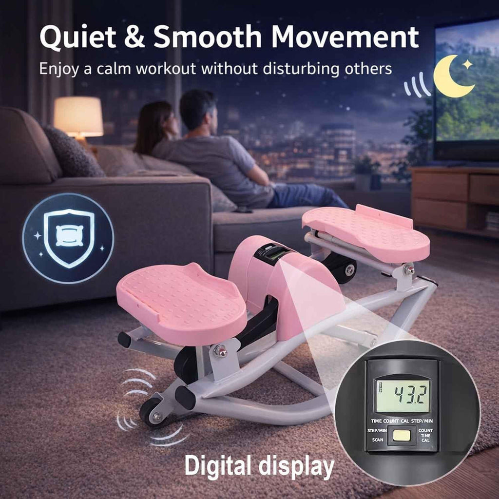 Rocking Mini Stepper with Resistance Cords – Pink