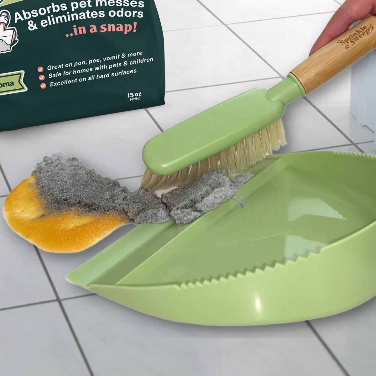 Pet Mess & Odor Cleanup Powder – Sprinkle, Clump & Sweep