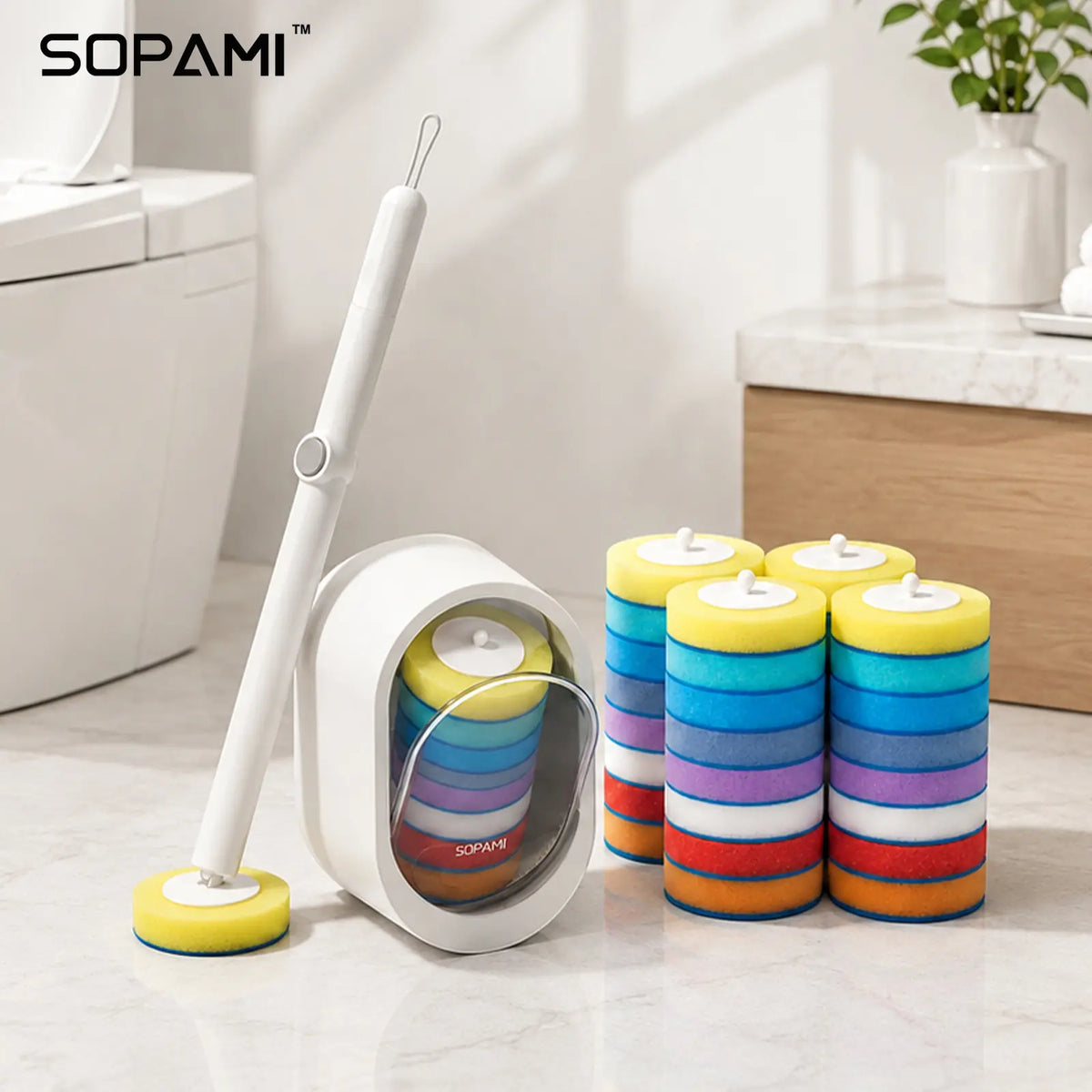 No-Touch Rotating Toilet Scrubber with Refill Pads