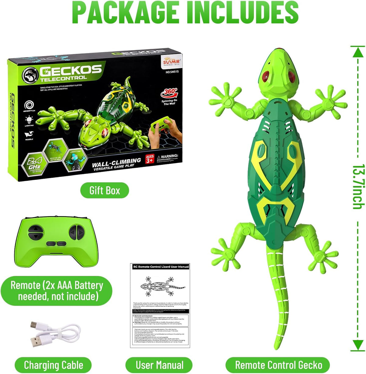 Wall-Climbing Gecko Toy for Cats – package includes
