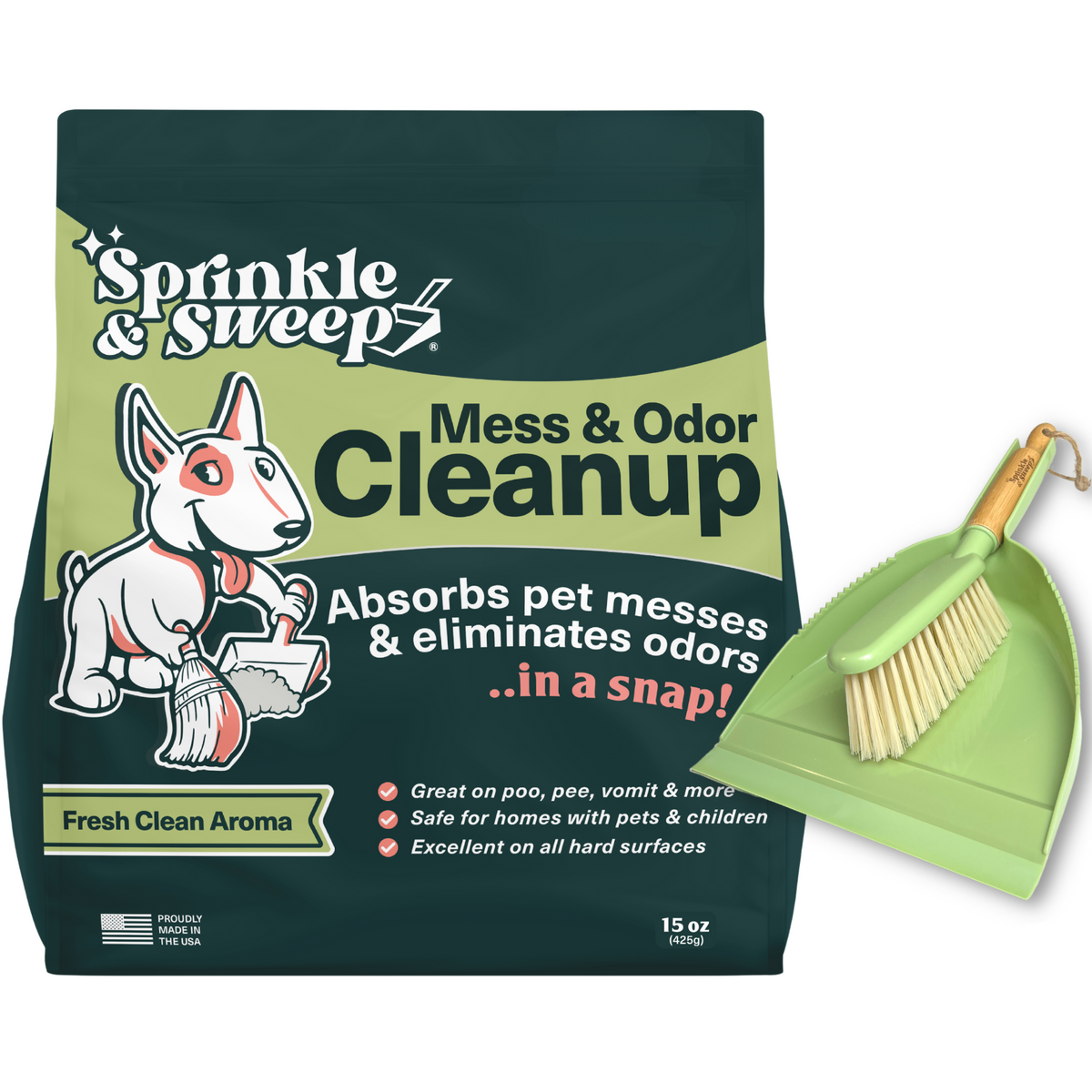 Pet Mess & Odor Cleanup Powder – Sprinkle, Clump & Sweep