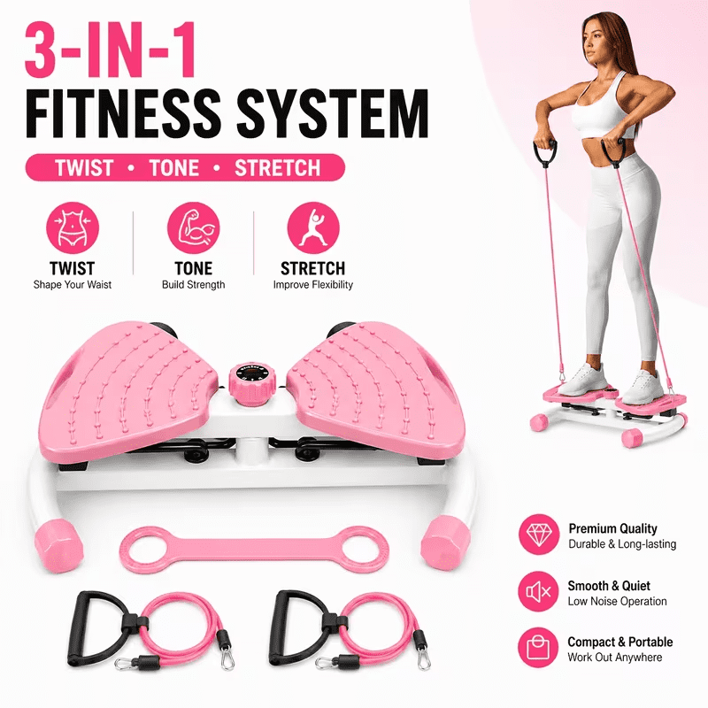 Mini Twist Stepper with Resistance Bands & Digital Counter