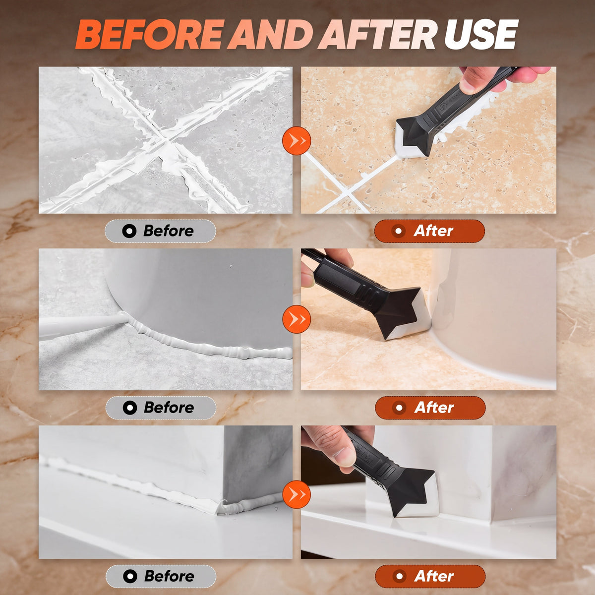 Caulking & Grout Tool Kit with Scraper and Nozzle Heads