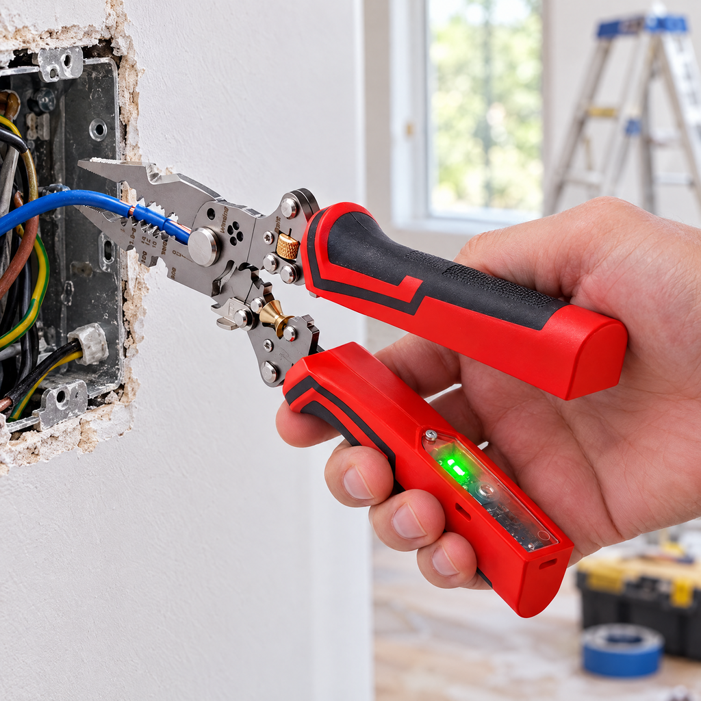 Built-in voltage tester lights up near a live wire