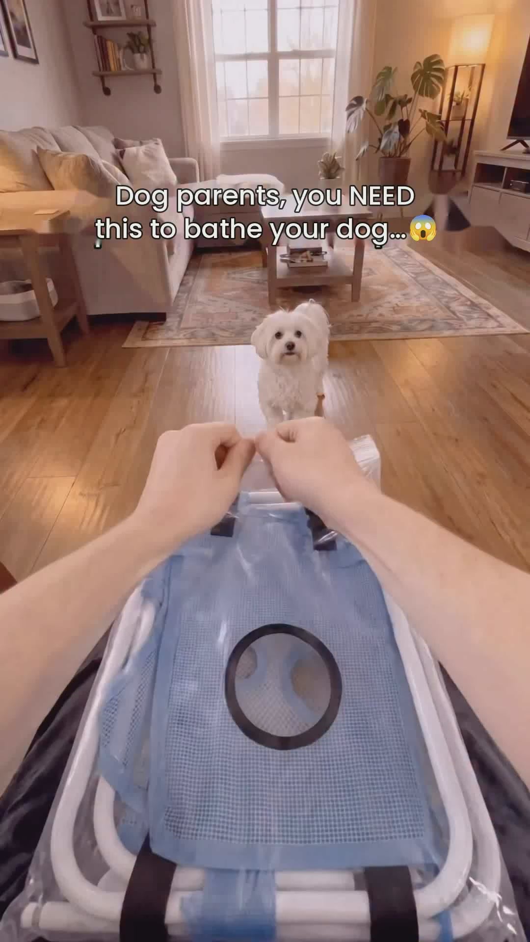 Dog bath hammock in use