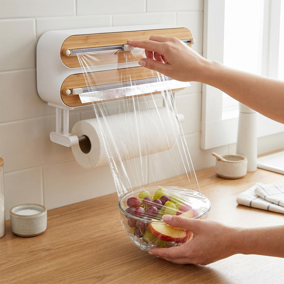 Wall-Mounted Foil, Cling Wrap & Paper Towel Dispenser