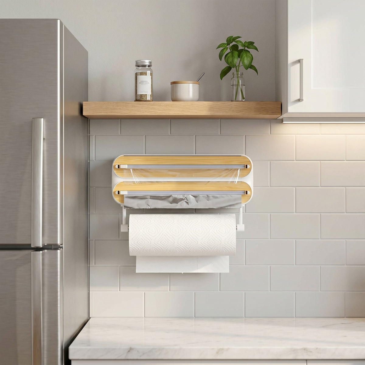 Wall-Mounted Foil, Cling Wrap & Paper Towel Dispenser